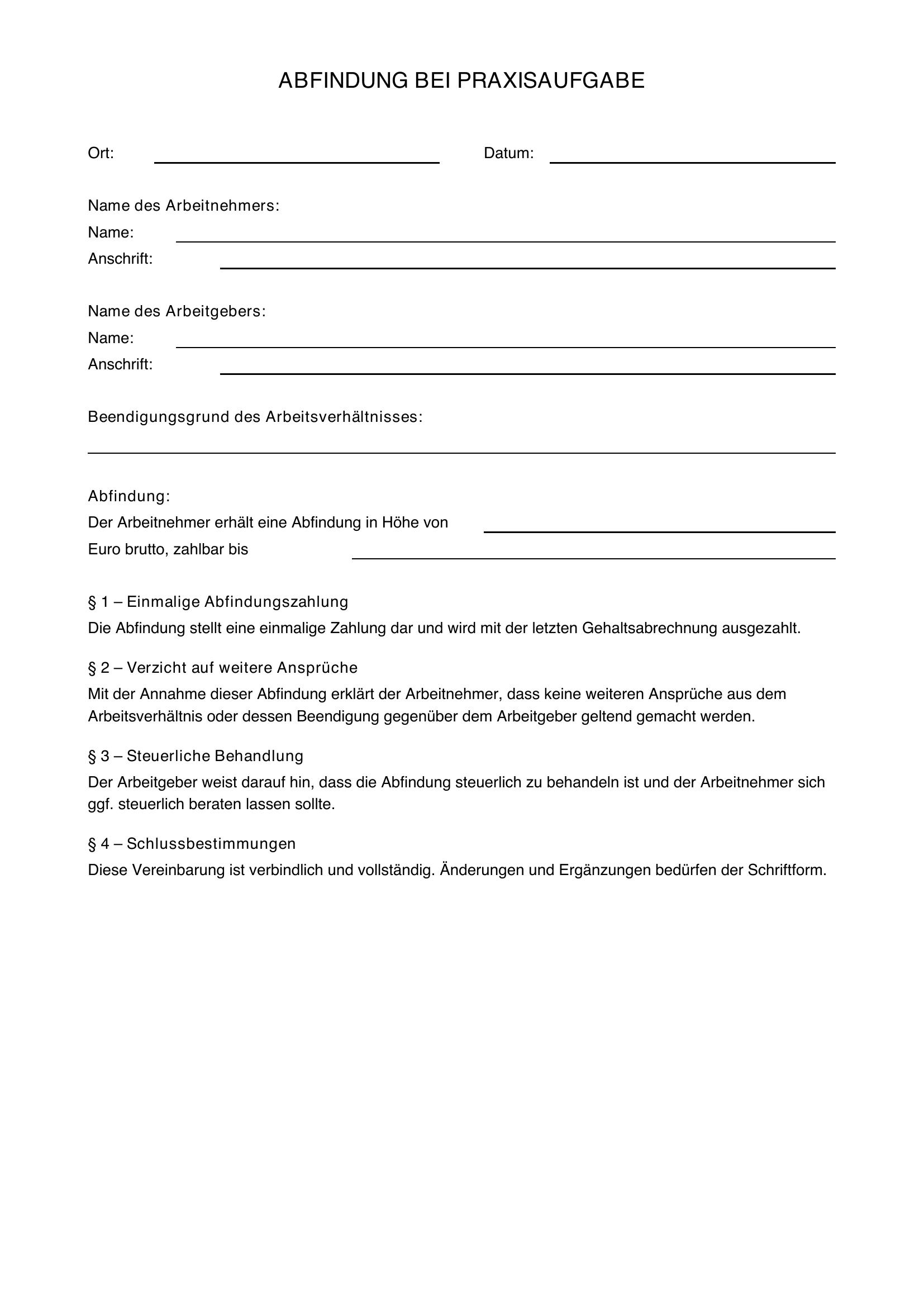 Abfindung Bei Praxisaufgabe