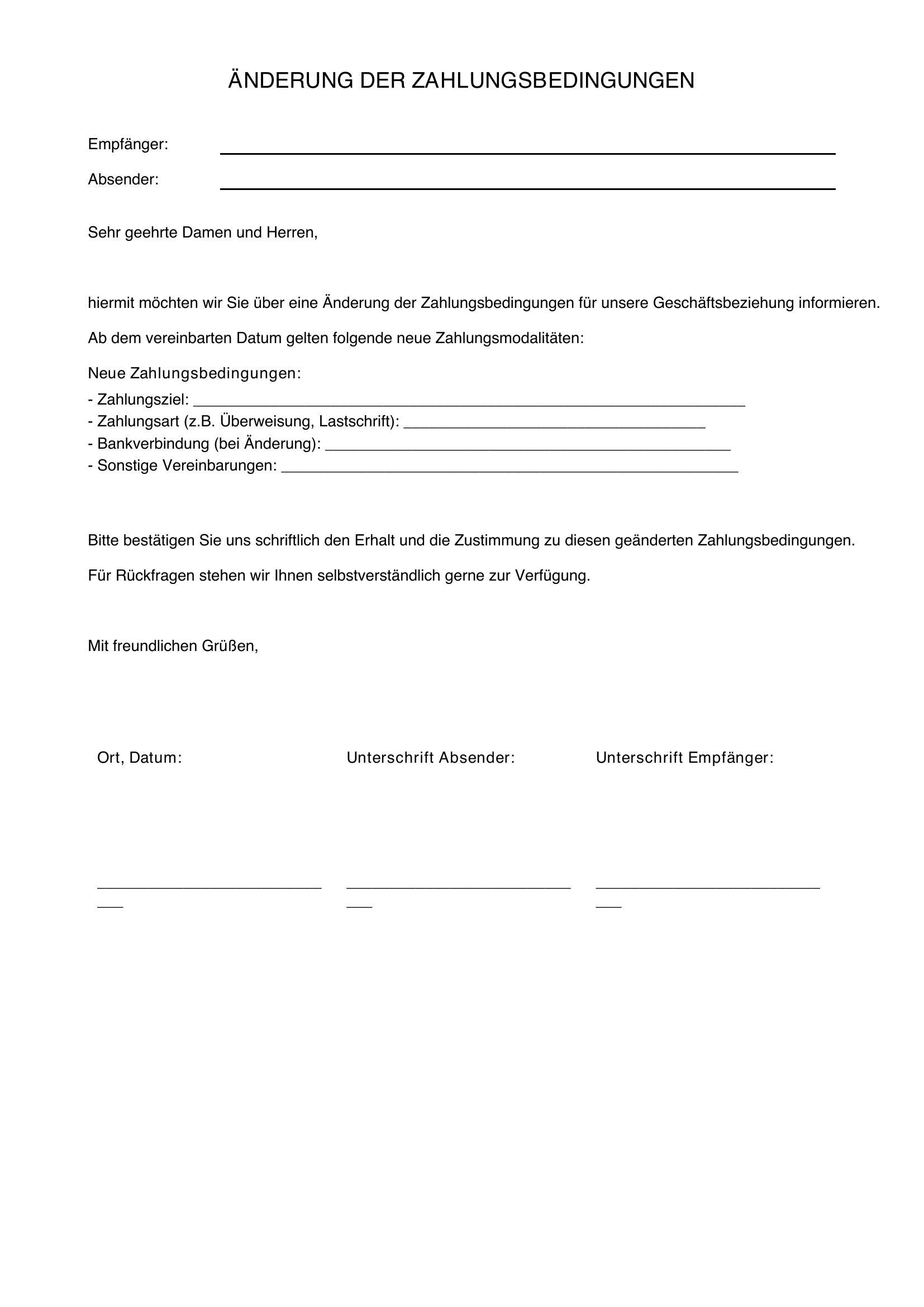 Änderung Zahlungsbedingungen Musterbrief