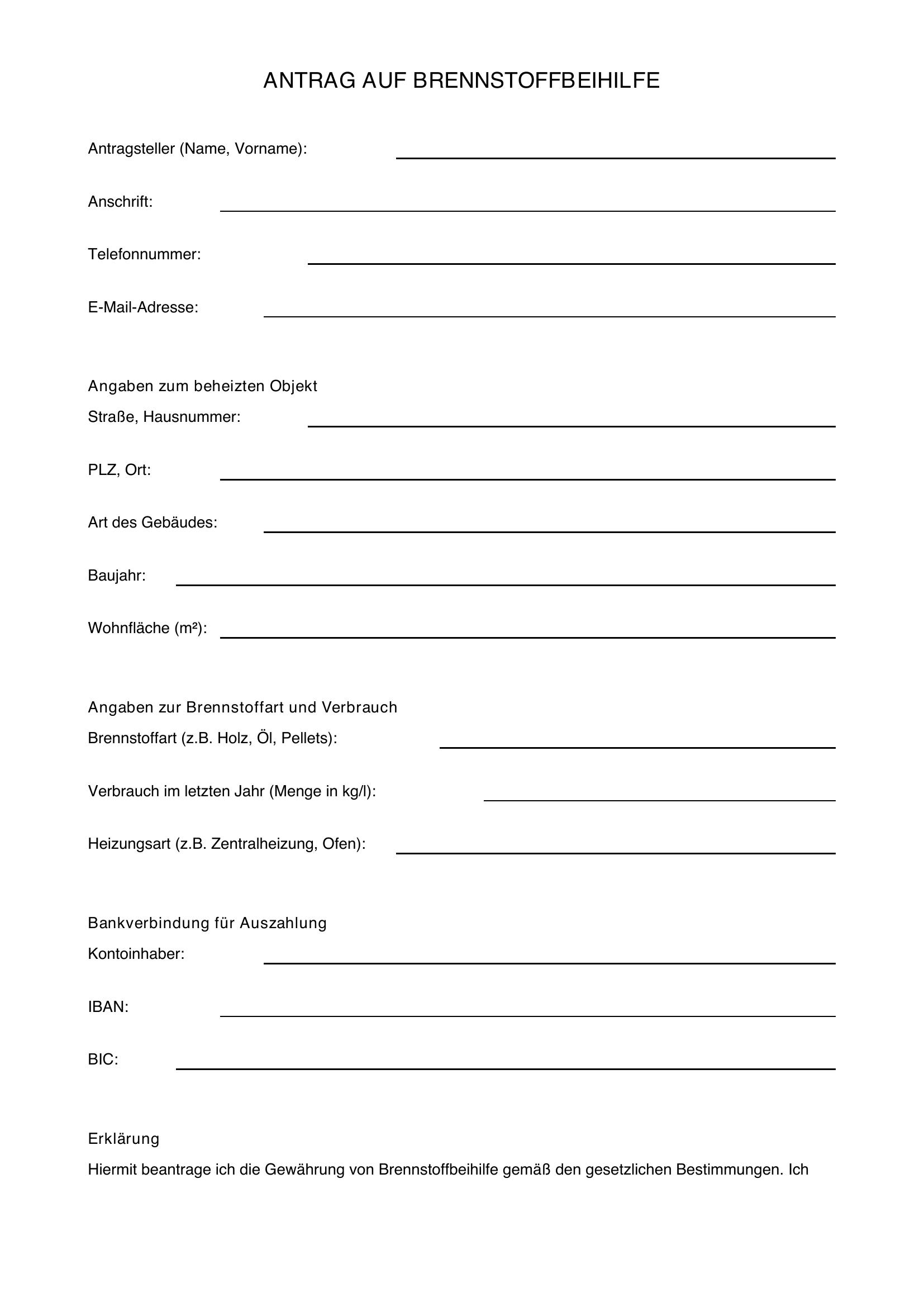 Antrag Auf Brennstoffbeihilfe Formular