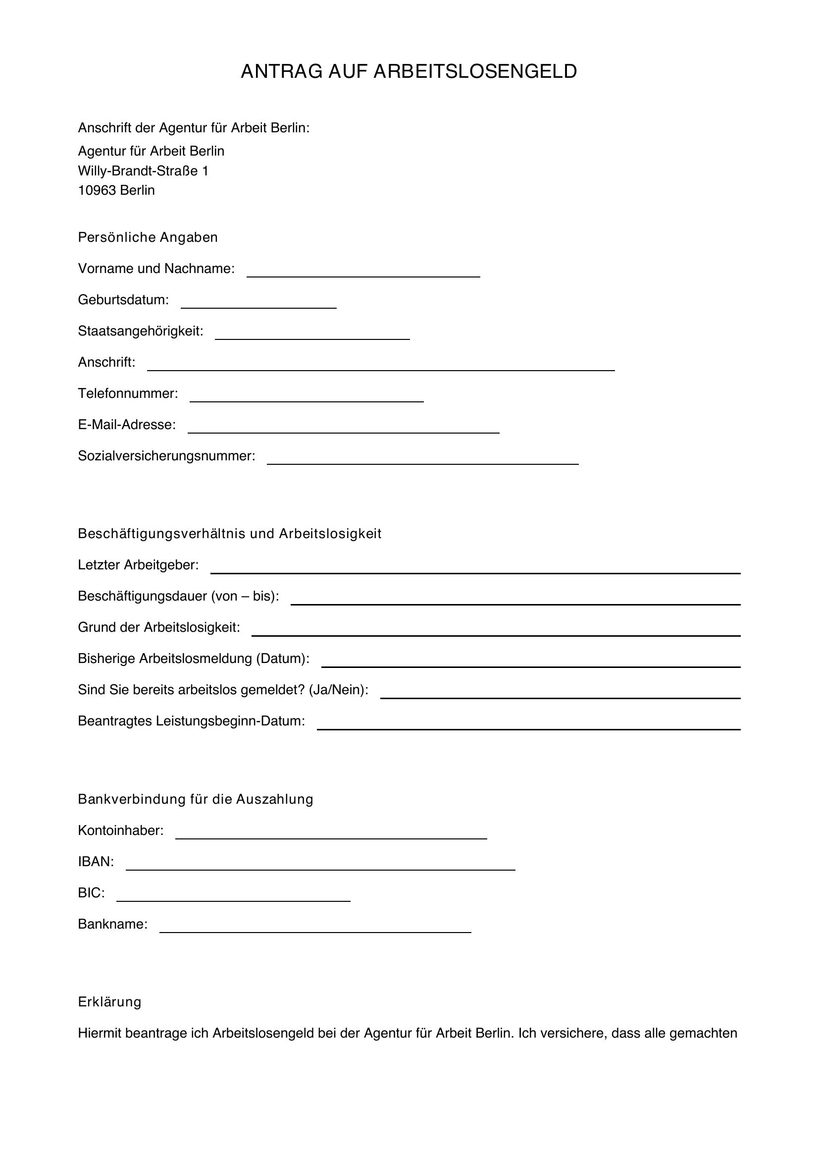 Arbeitslosengeld Antrag Berlin
