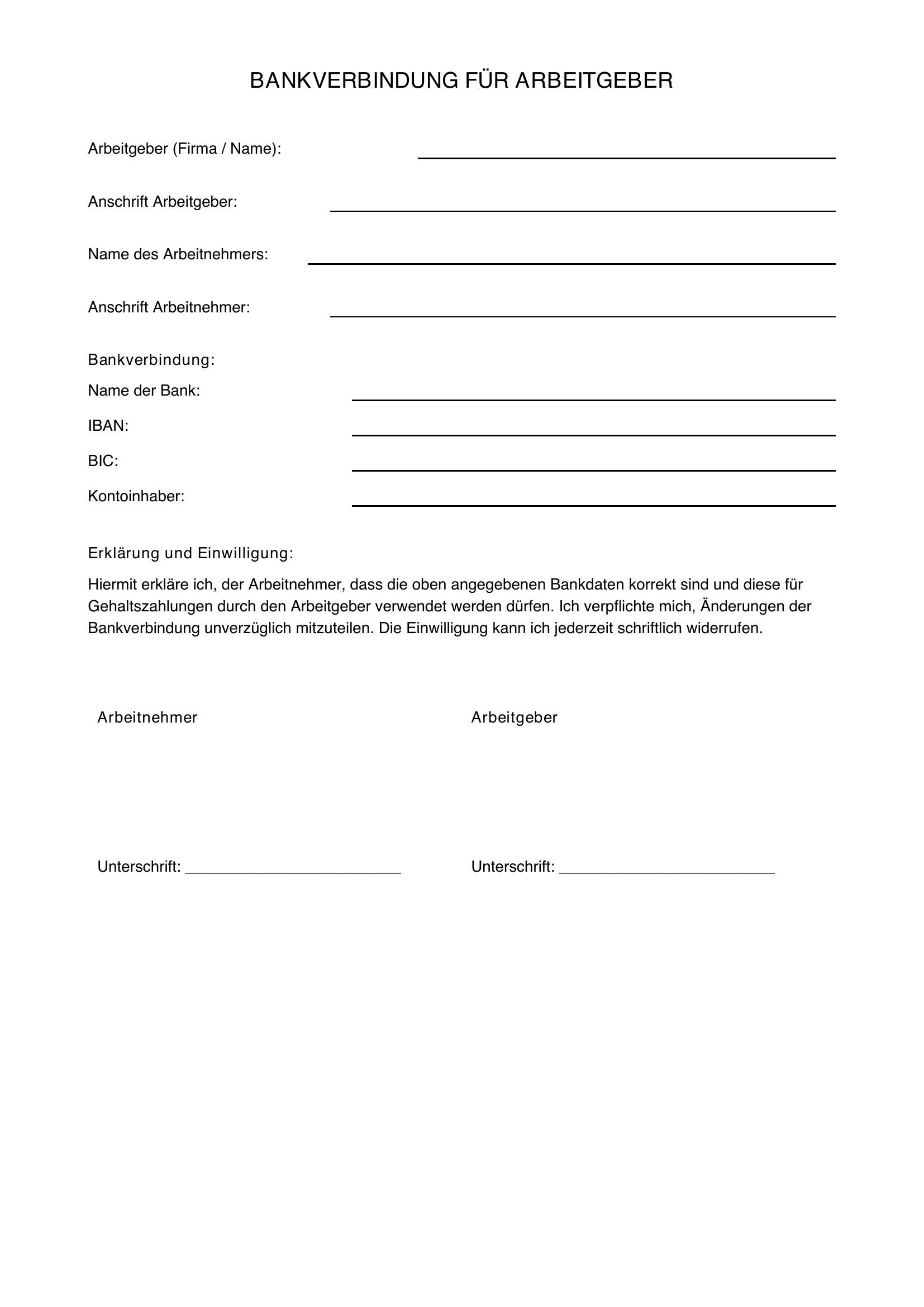Bankverbindung Für Arbeitgeber Muster