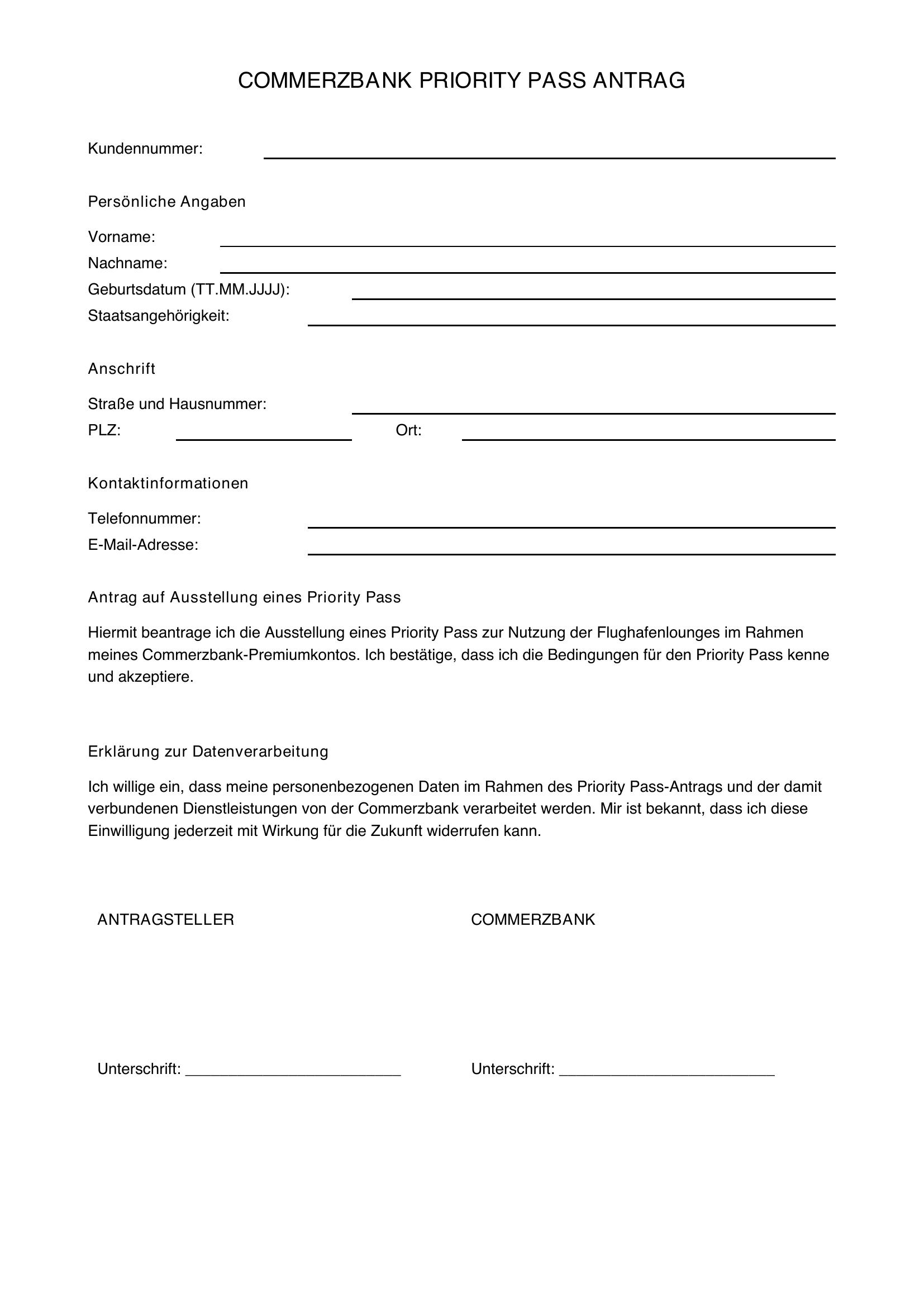 Commerzbank Priority Pass Antrag