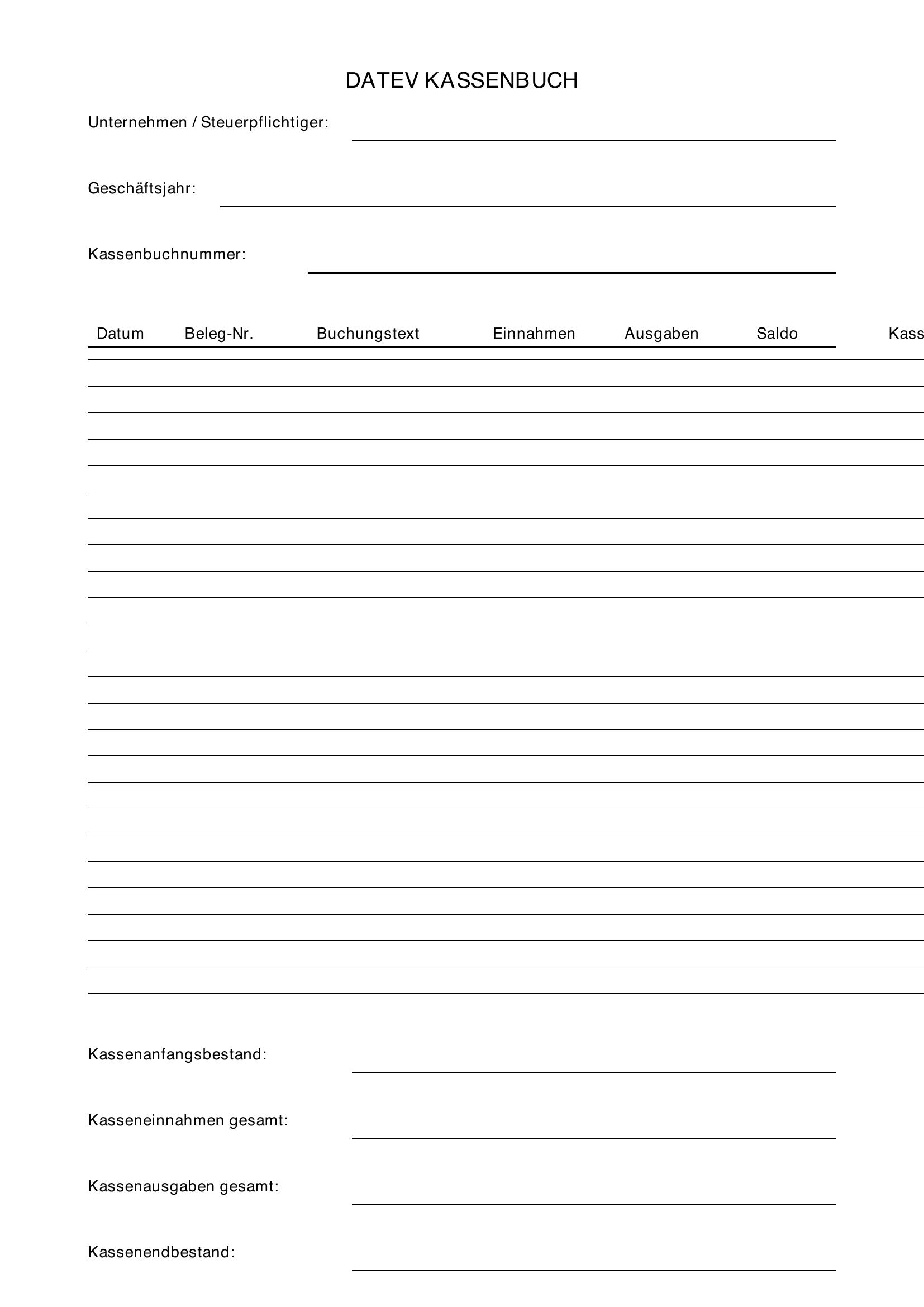 Datev Kassenbuch Vorlage