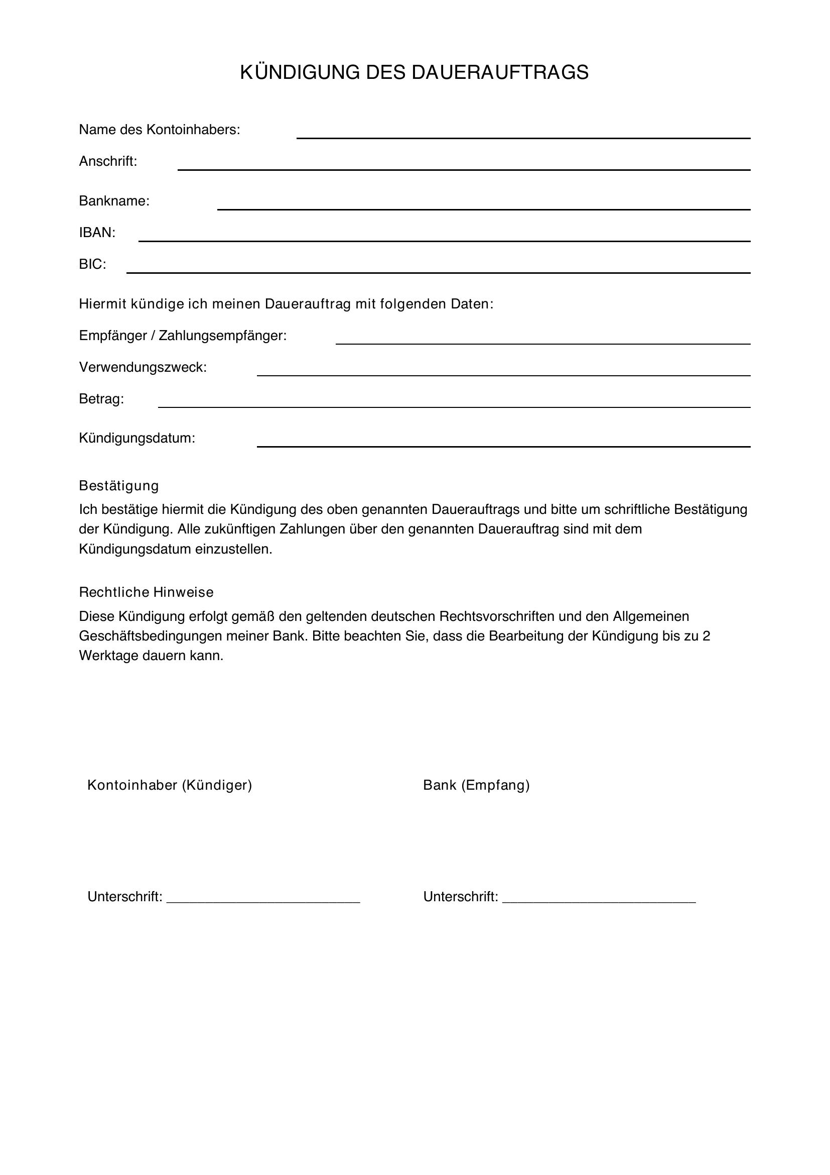 Dauerauftrag Kündigen Muster