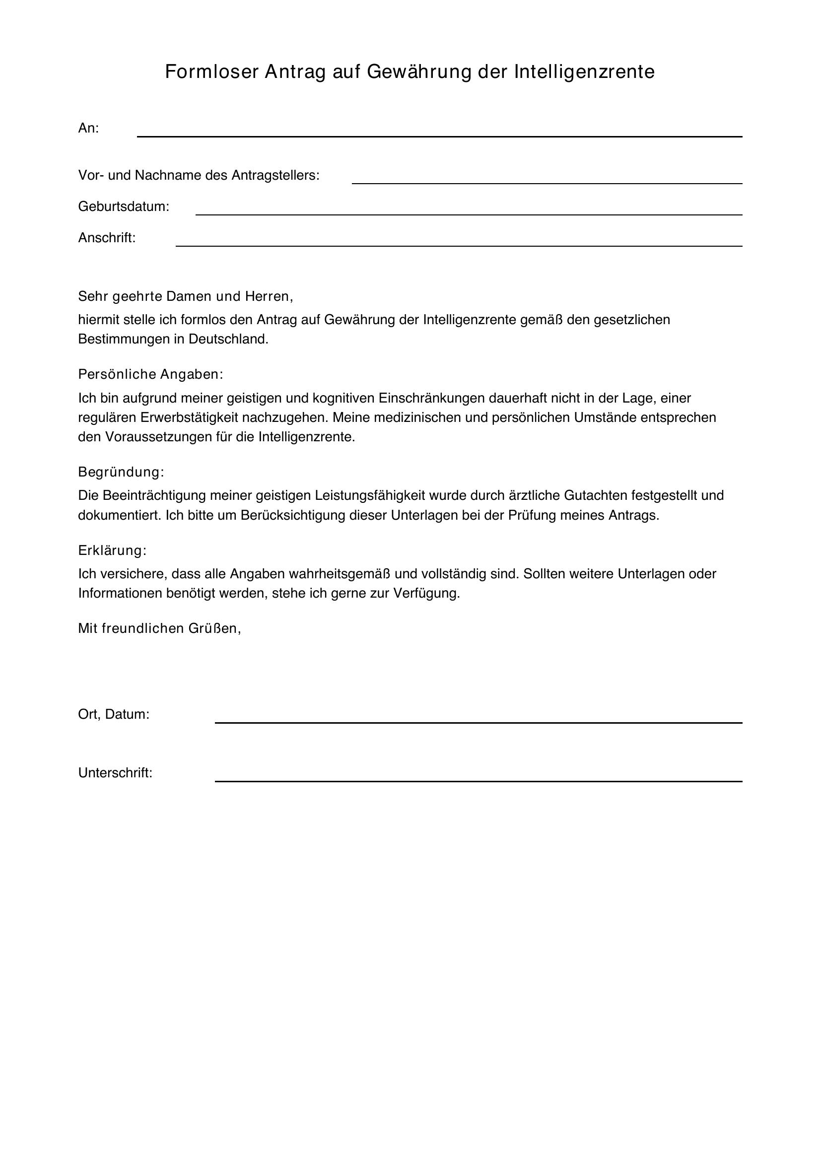 Formloser Antrag Auf Intelligenzrente