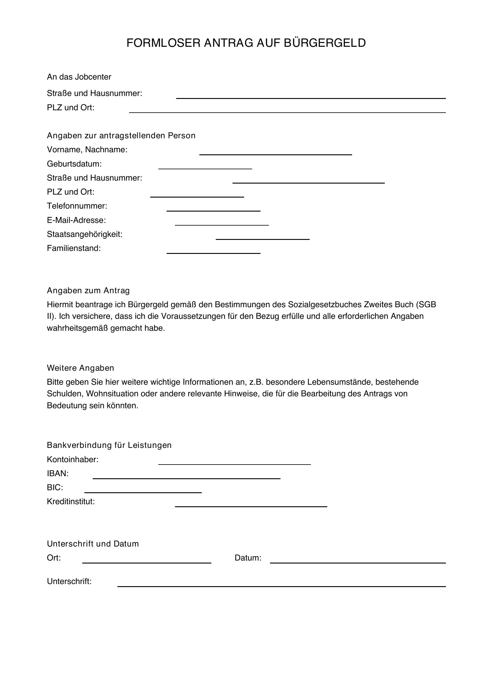 Formloser Antrag Bürgergeld