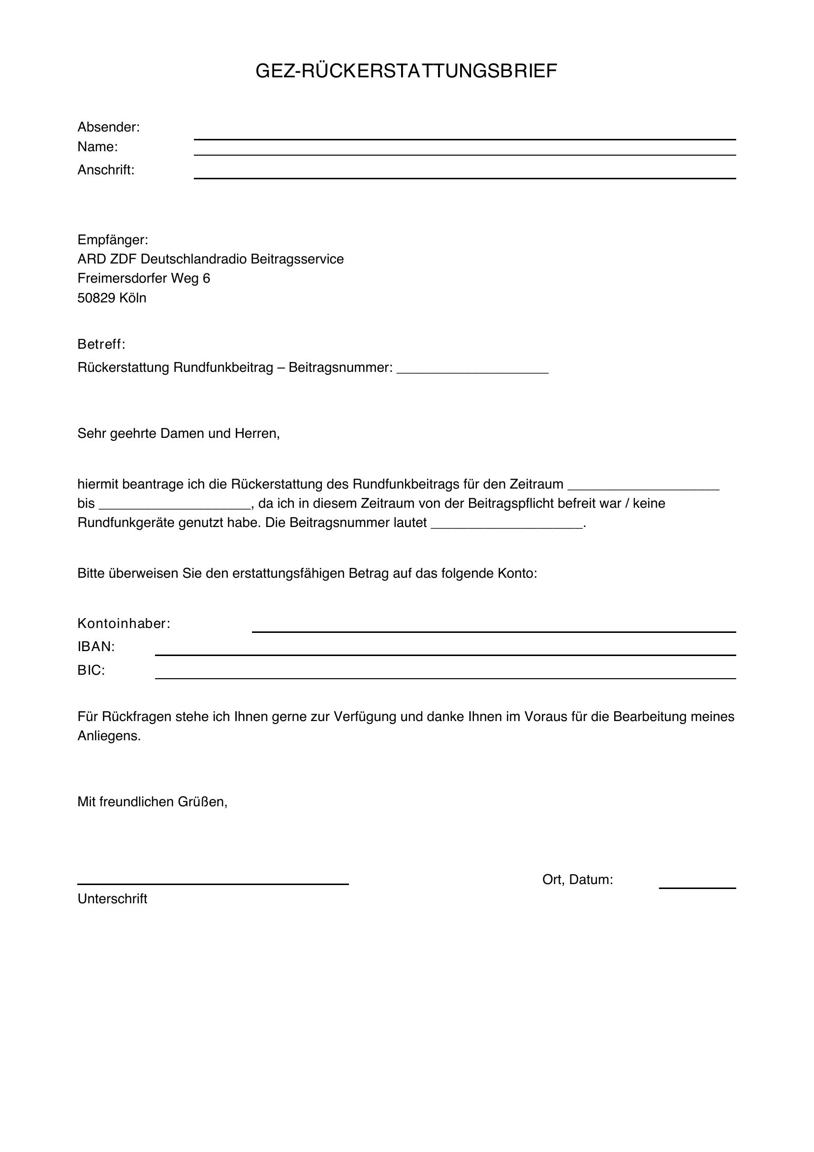 Gez Rückerstattung Musterbrief
