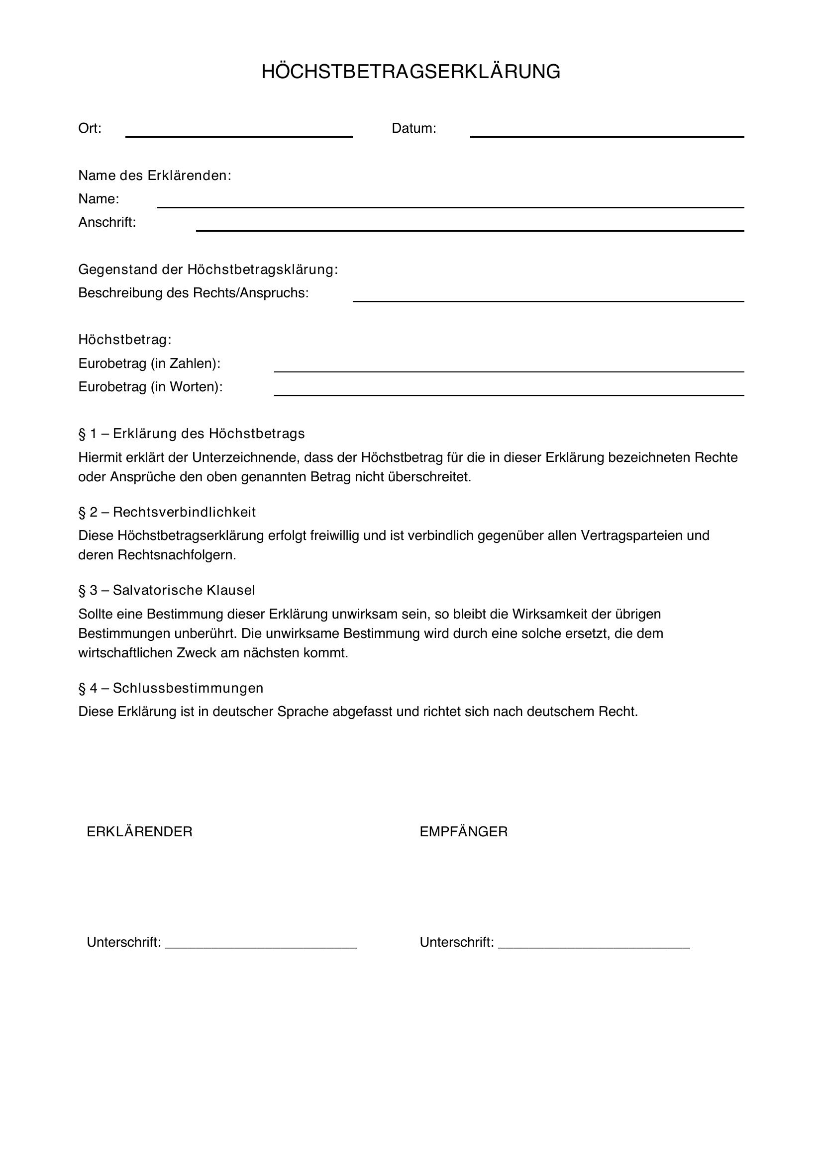 Höchstbetragserklärung