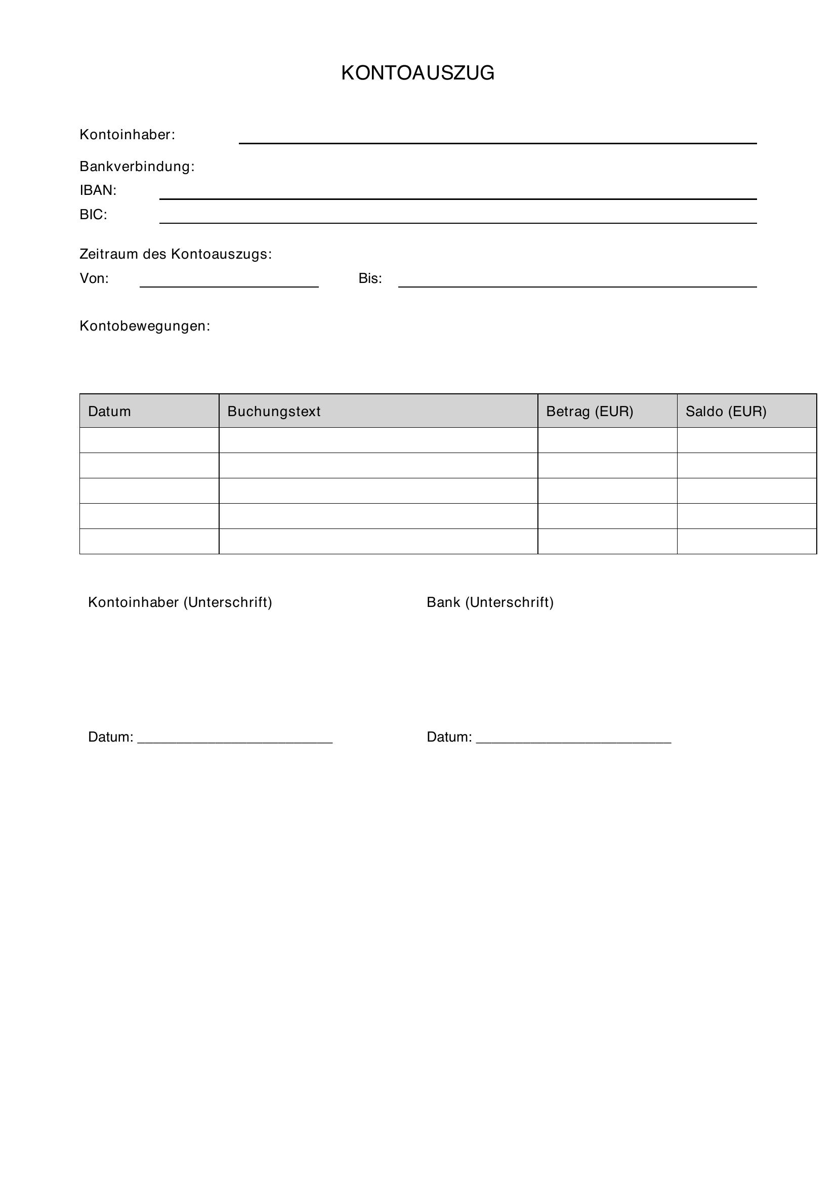 Kontoauszug Erstellen Vorlage
