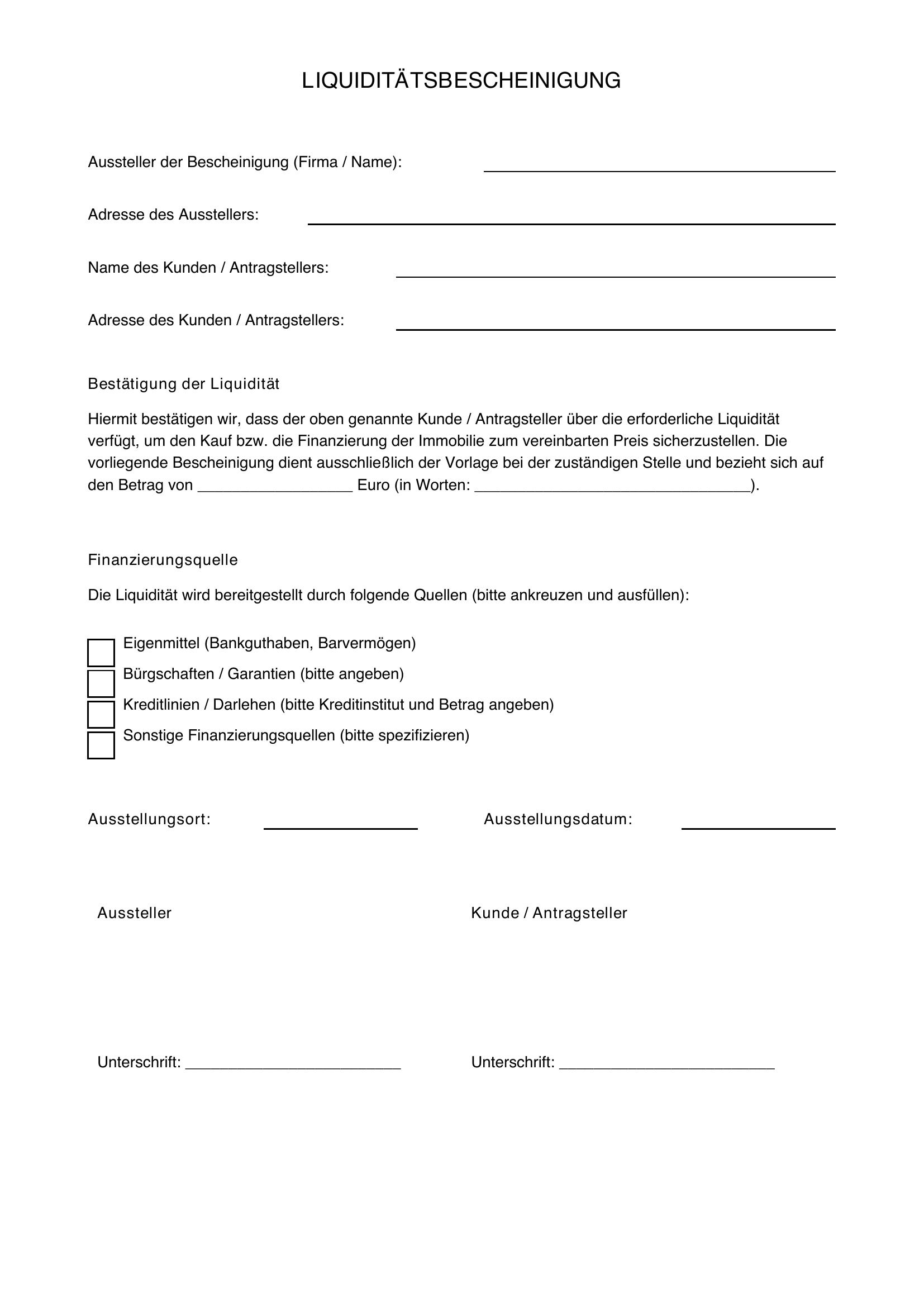 Liquiditätsbescheinigung