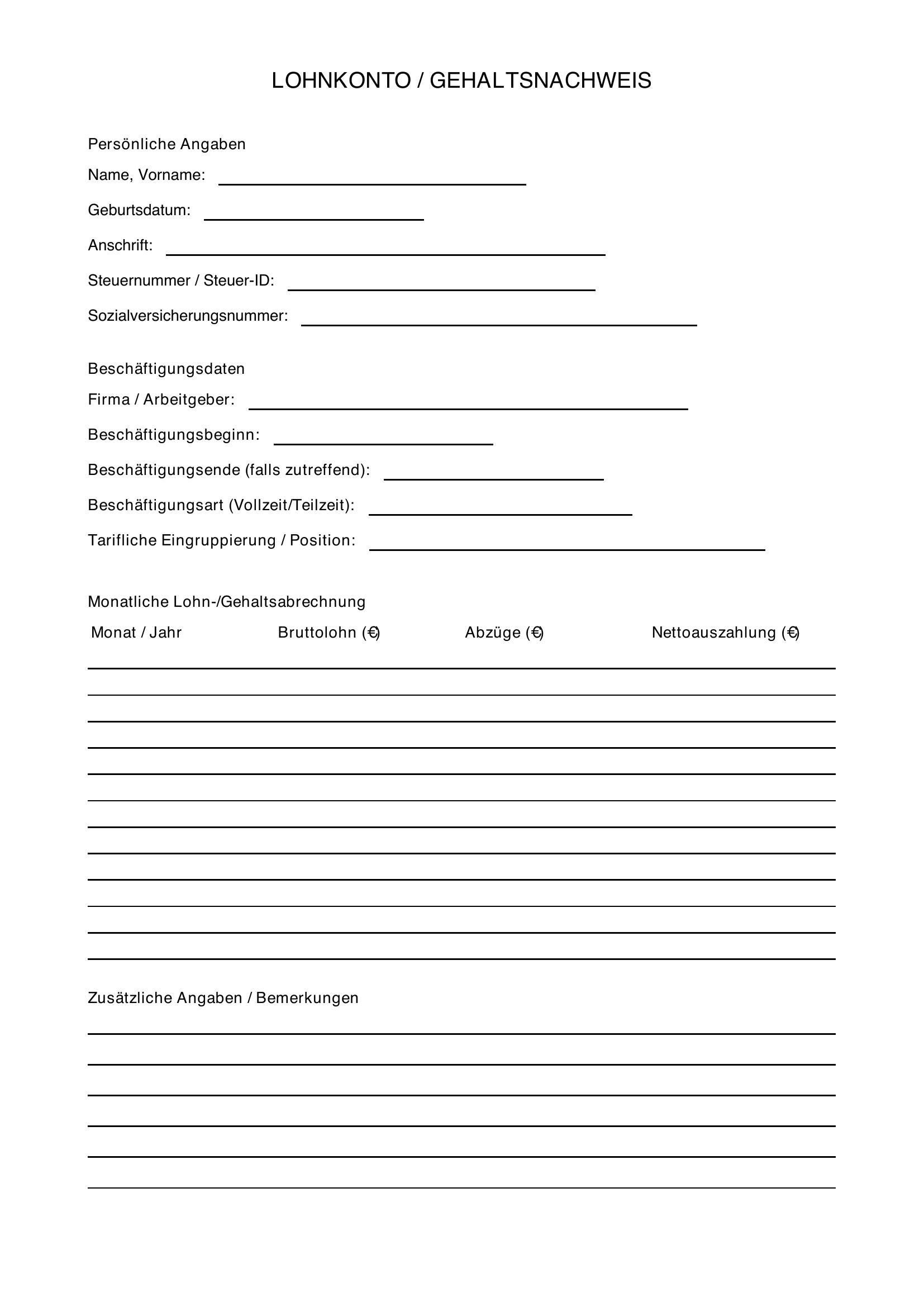 Lohnkonto Vorlage