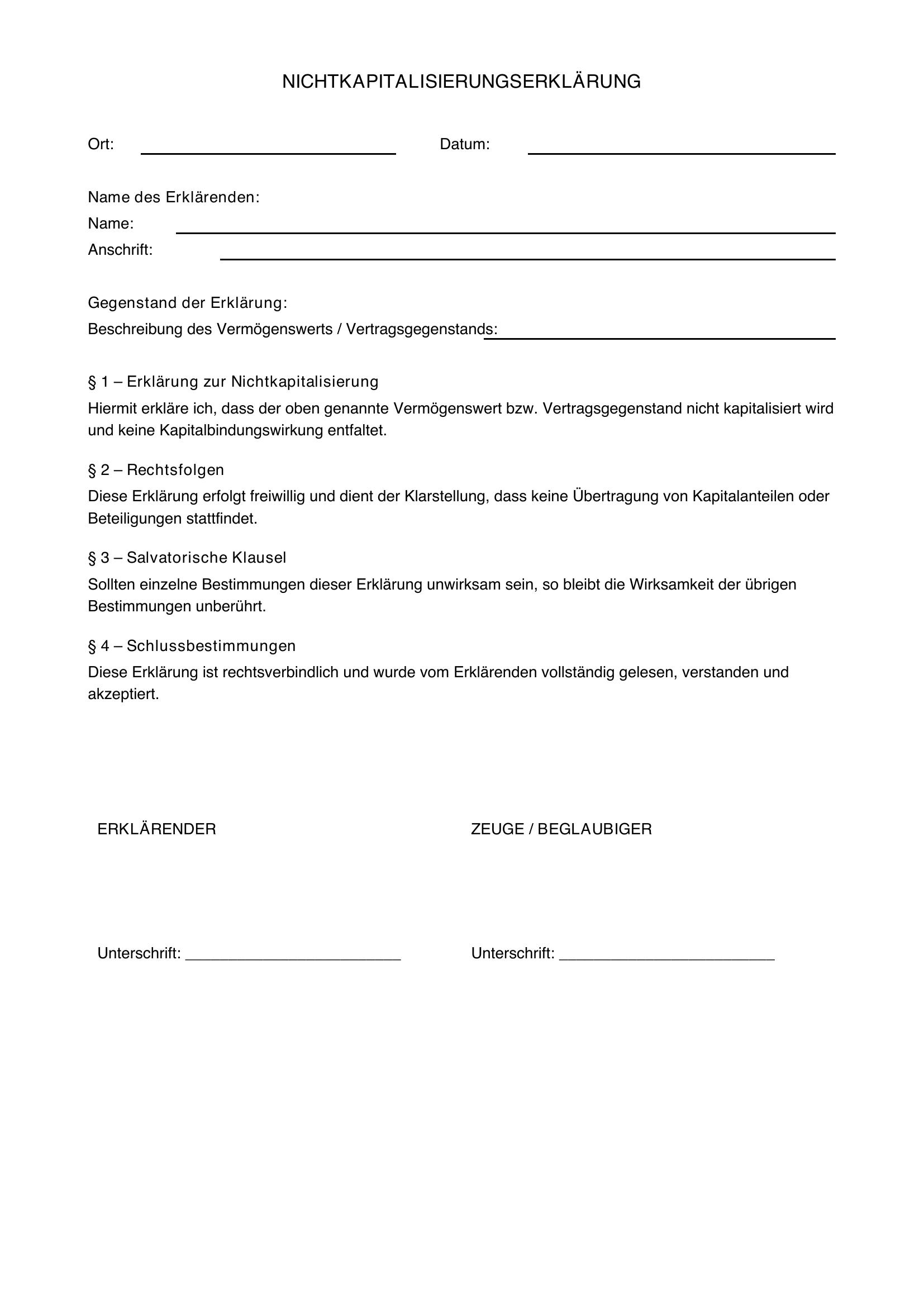 Nichtkapitalisierungserklärung
