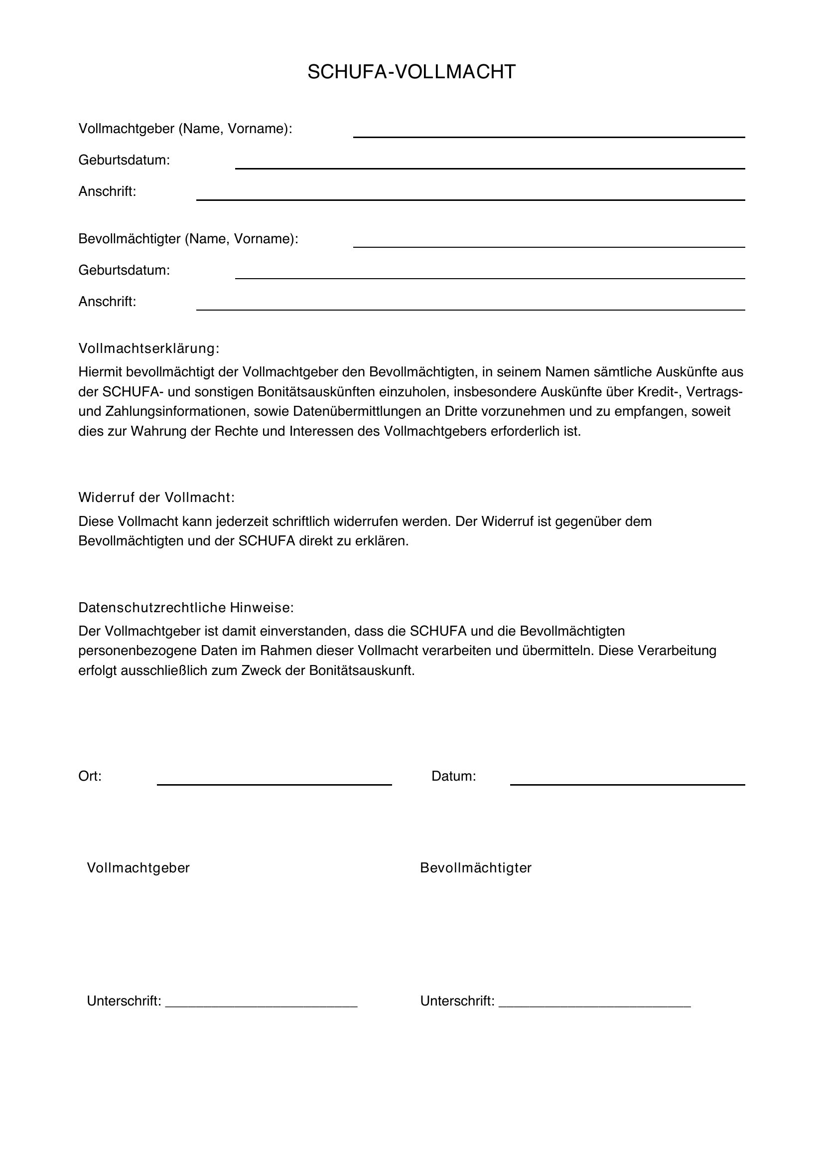 Schufa Vollmacht