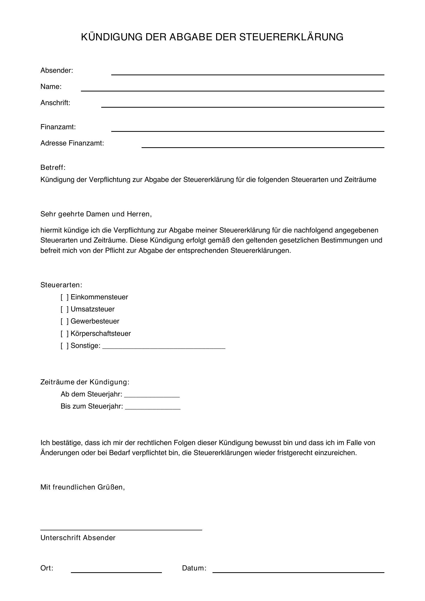 Steuererklärung Kündigen Muster
