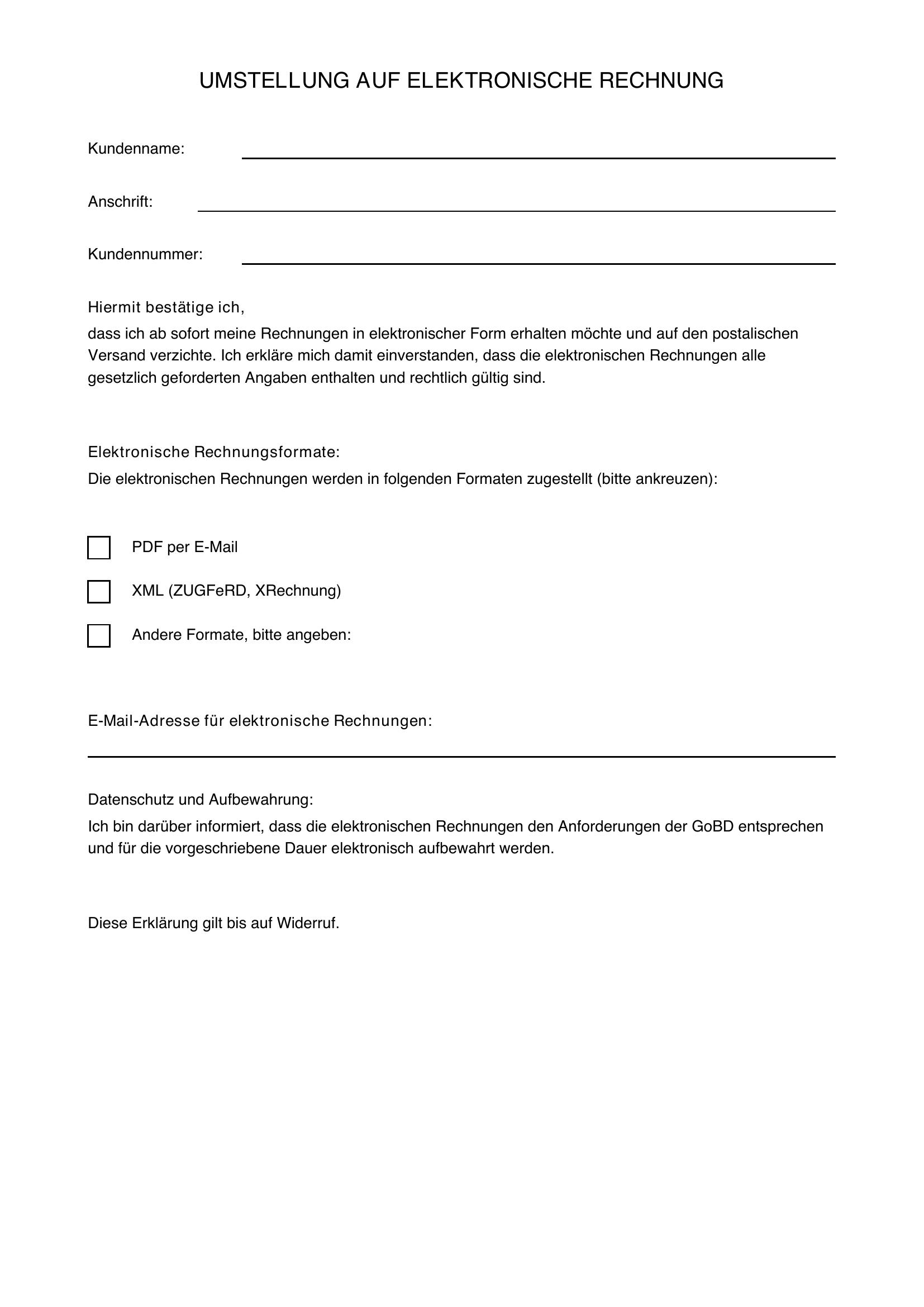 Umstellung Auf Elektronische Rechnung Musterschreiben Kunden