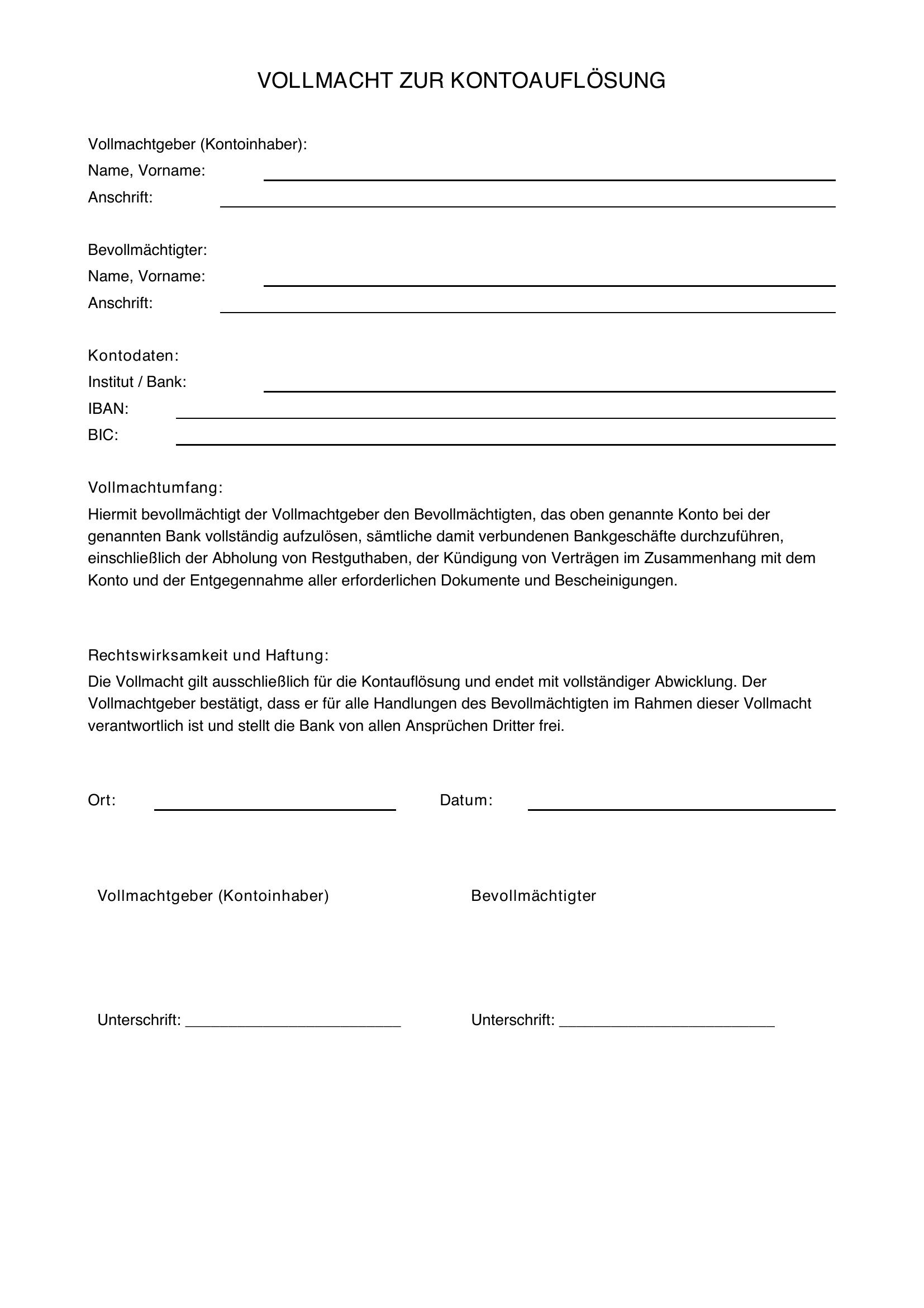 Vollmacht Kontoauflösung