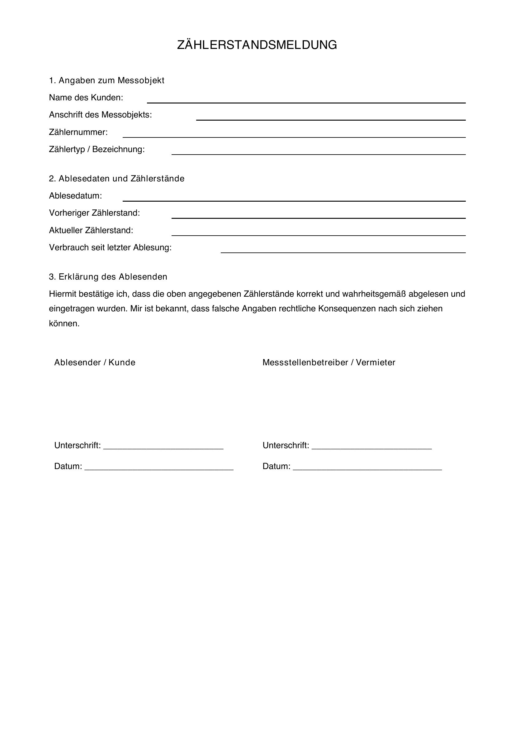 Zählerstand Formular